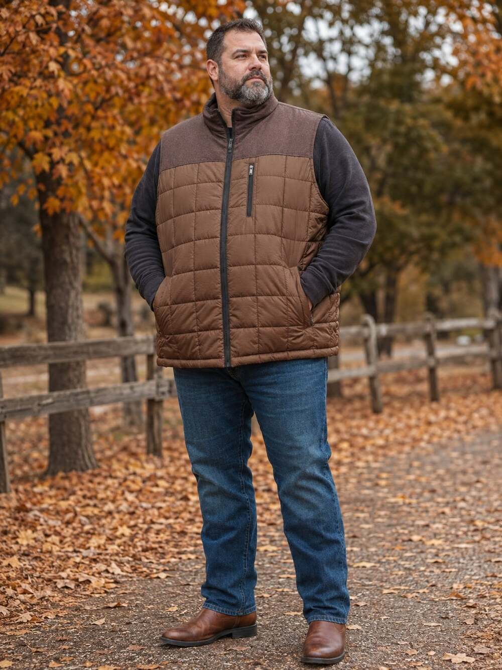 Roundtree & Yorke Men's 3XB Brown Quilted Puffer Vest Full Zip Interior Pockets